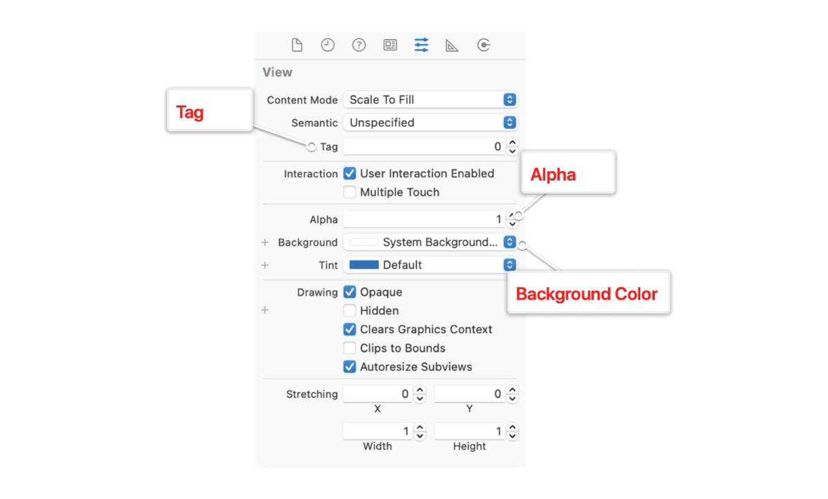 View attributes in interface builder